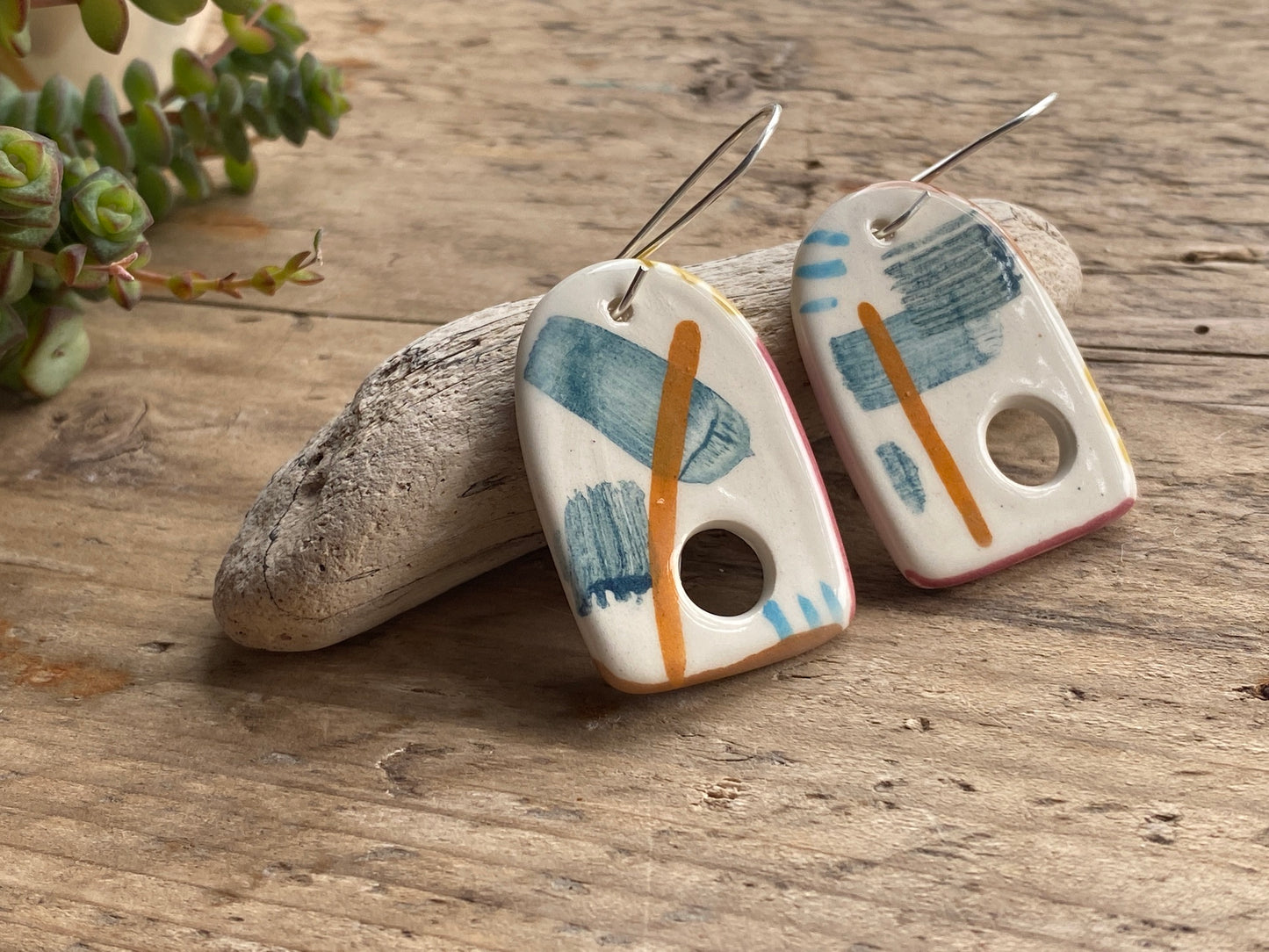 Handmade Ceramic & Silver Drop Earrings