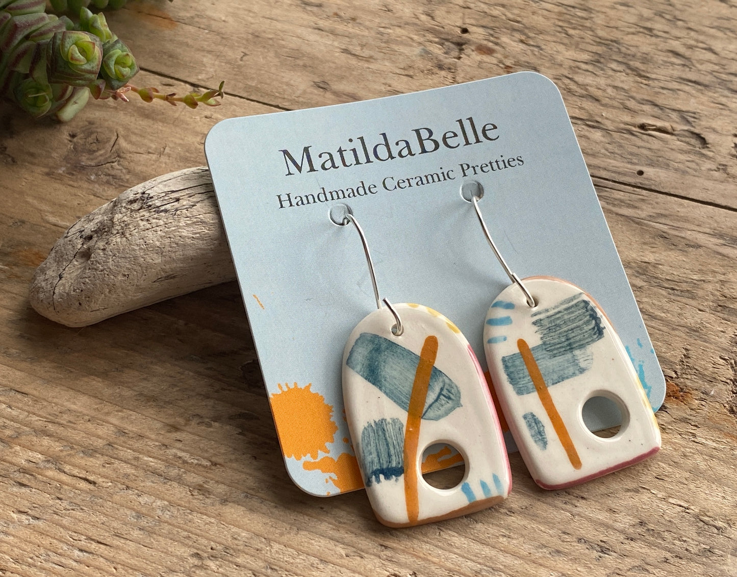 Handmade Ceramic & Silver Drop Earrings