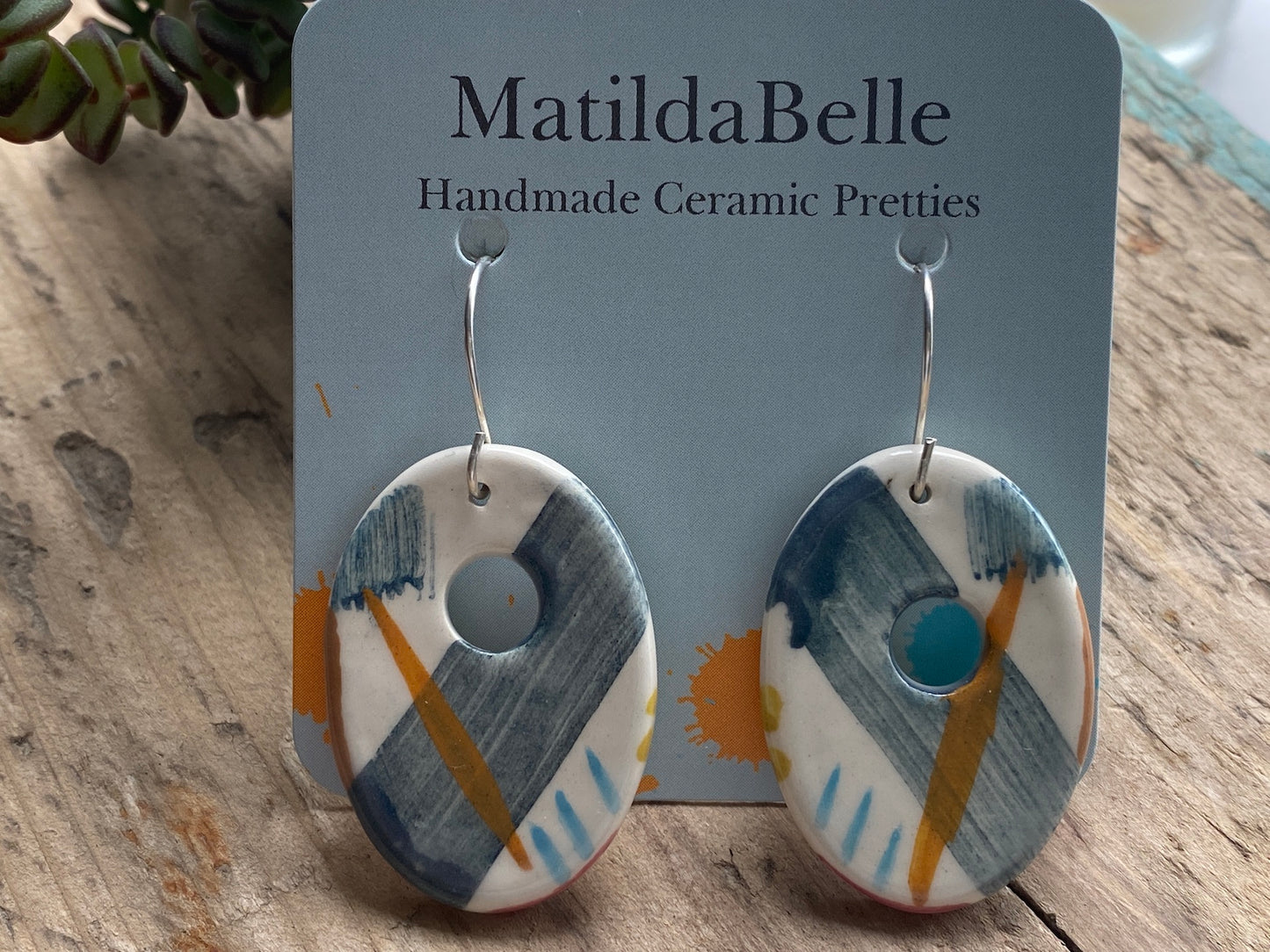 Handmade Ceramic Large Coastal and Sterling Silver Earrings