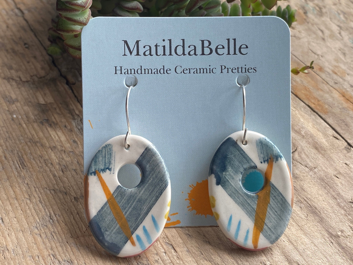 Handmade Ceramic Large Coastal and Sterling Silver Earrings