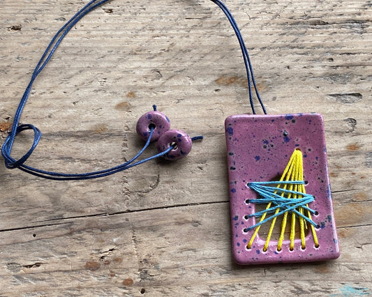 Handmade Unique Ceramic Statement Pendant Necklace Purple *reduced