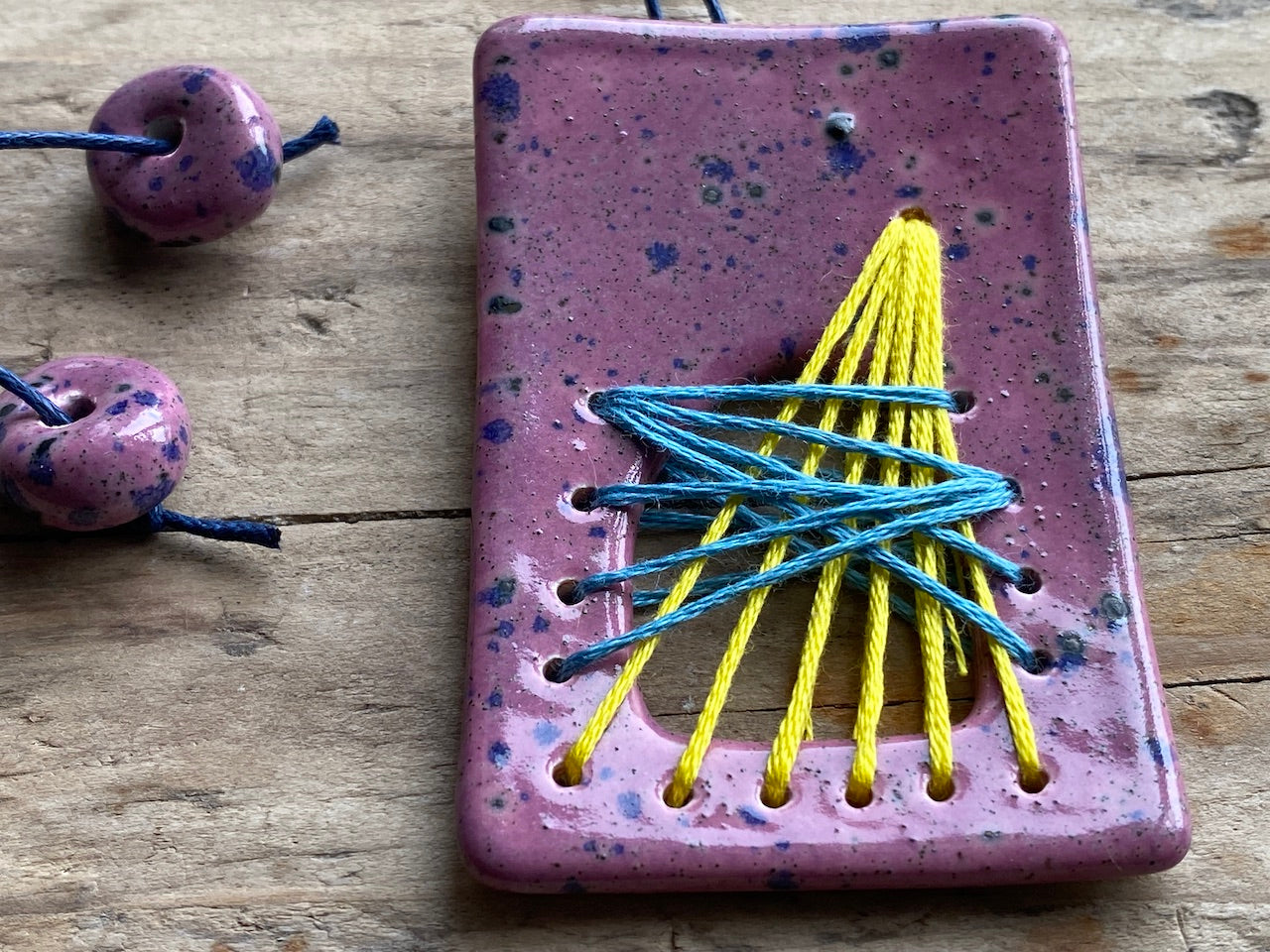 Handmade Unique Ceramic Statement Pendant Necklace Purple *reduced