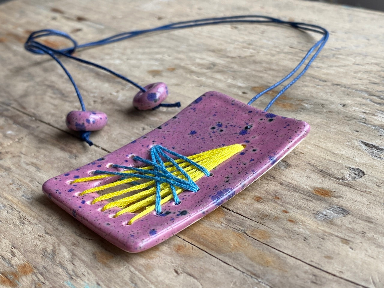 Handmade Unique Ceramic Statement Pendant Necklace Purple *reduced