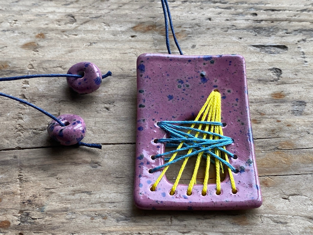 Handmade Unique Ceramic Statement Pendant Necklace Purple *reduced