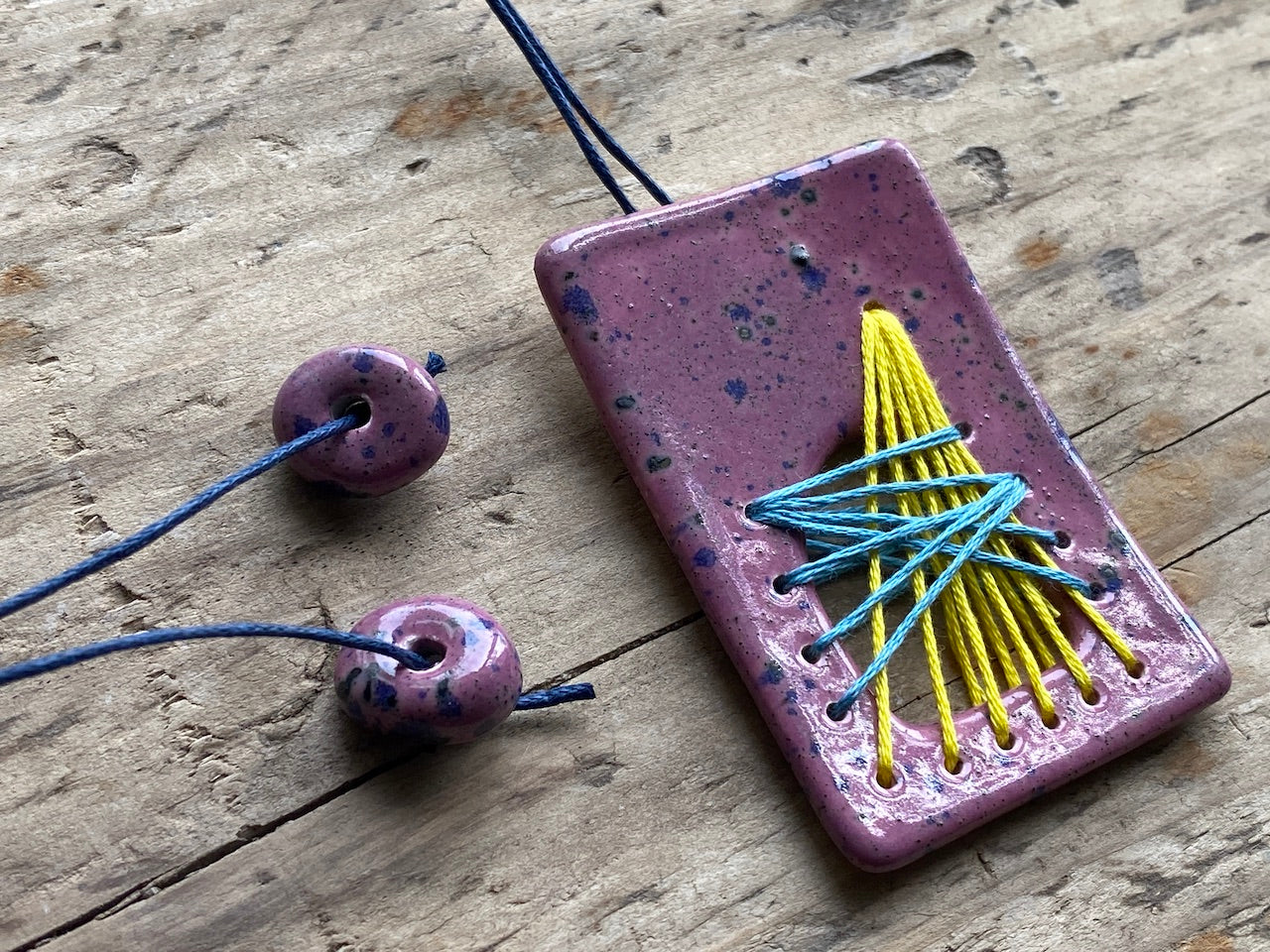 Handmade Unique Ceramic Statement Pendant Necklace Purple *reduced