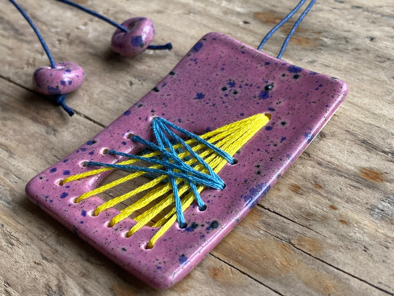 Handmade Unique Ceramic Statement Pendant Necklace Purple *reduced