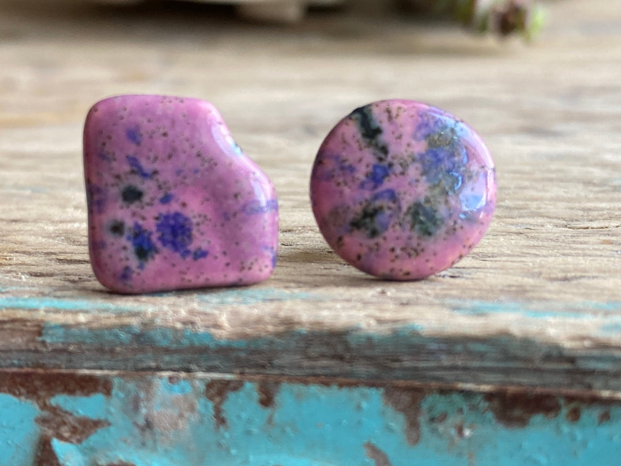 Handmade Mismatched Purple Ceramic Hypoallergenic Stud earrings P&P included