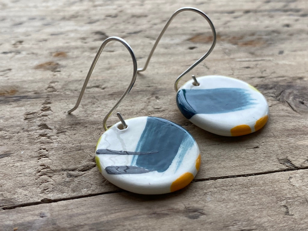 Handmade Ceramic Drop Silver Earrings
