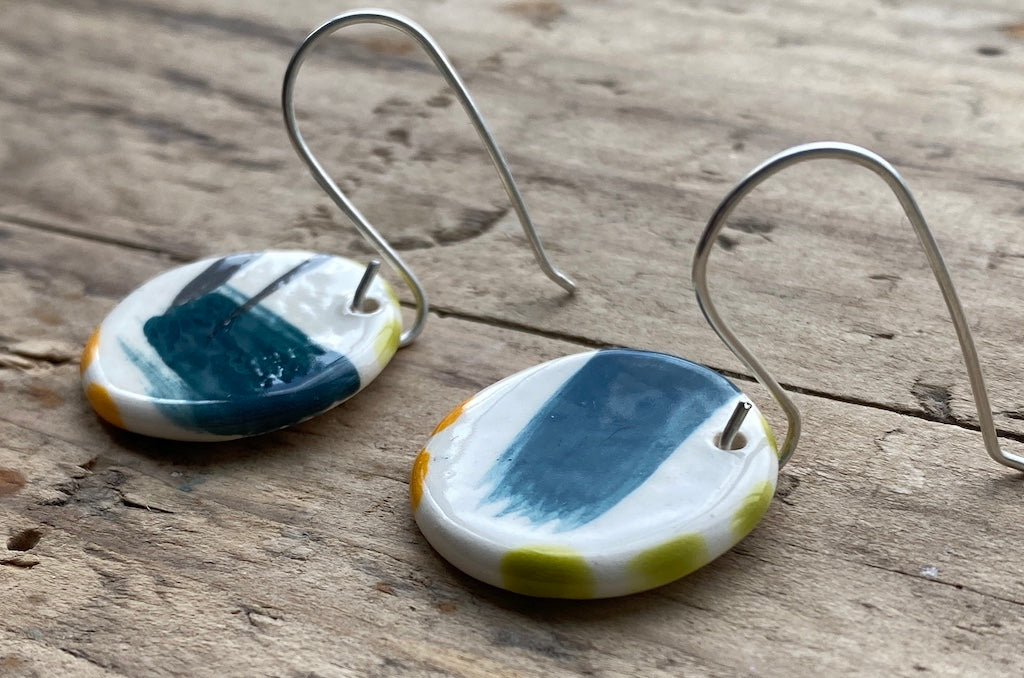 Handmade Ceramic Drop Silver Earrings