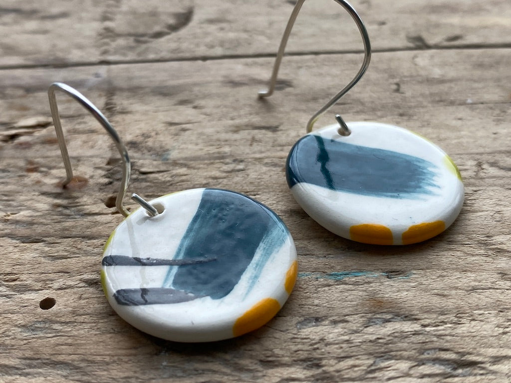 Handmade Ceramic Drop Silver Earrings