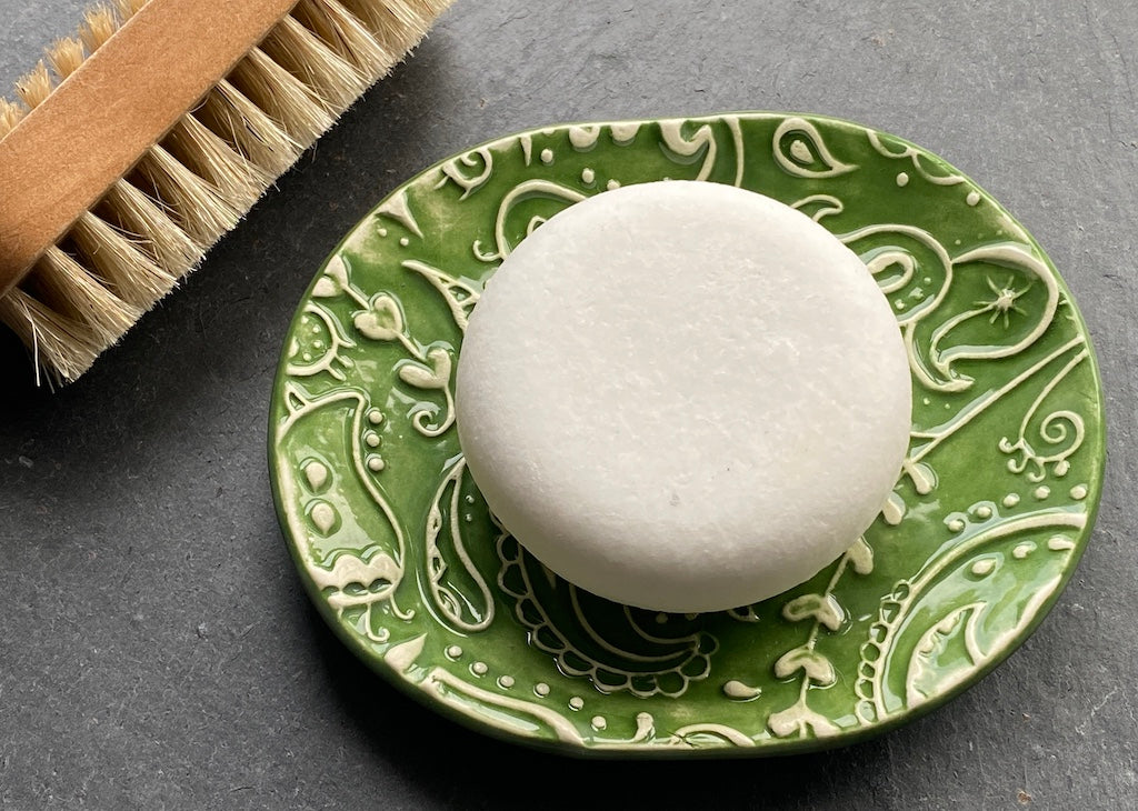 Handmade Ceramic Paisley Green Soap Dish