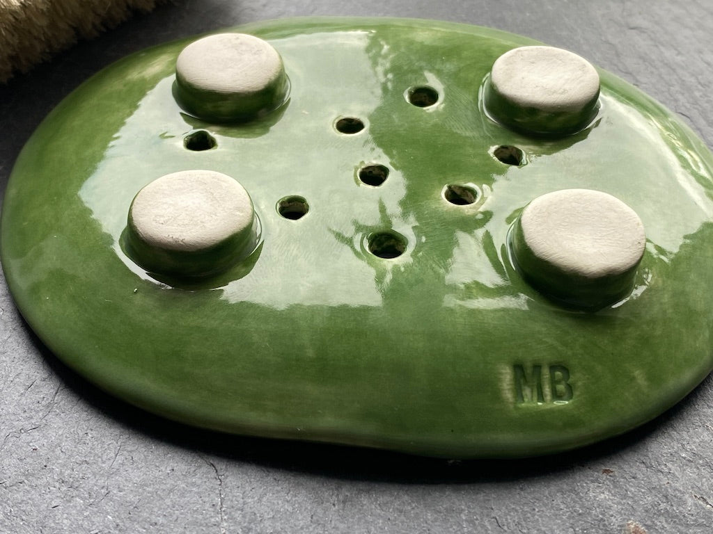 Handmade Ceramic Paisley Green Soap Dish
