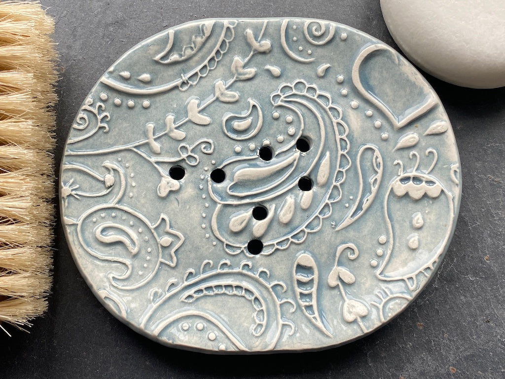 Paisley Pottery Soap Dish choice of Colours