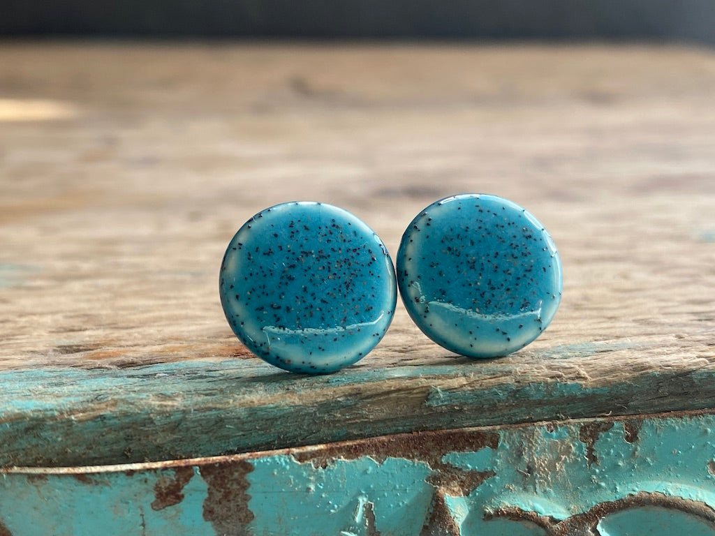Handmade Speckled Blue Ceramic Stud Earrings - Kapow Range *p&p incl