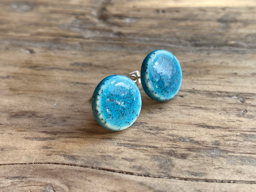 Handmade Speckled Blue Ceramic Stud Earrings - Kapow Range *p&p incl