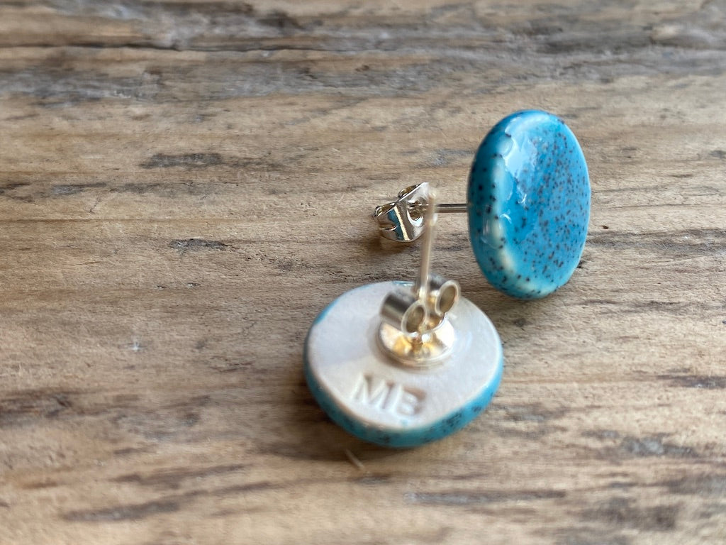Handmade Speckled Blue Ceramic Stud Earrings - Kapow Range *p&p incl