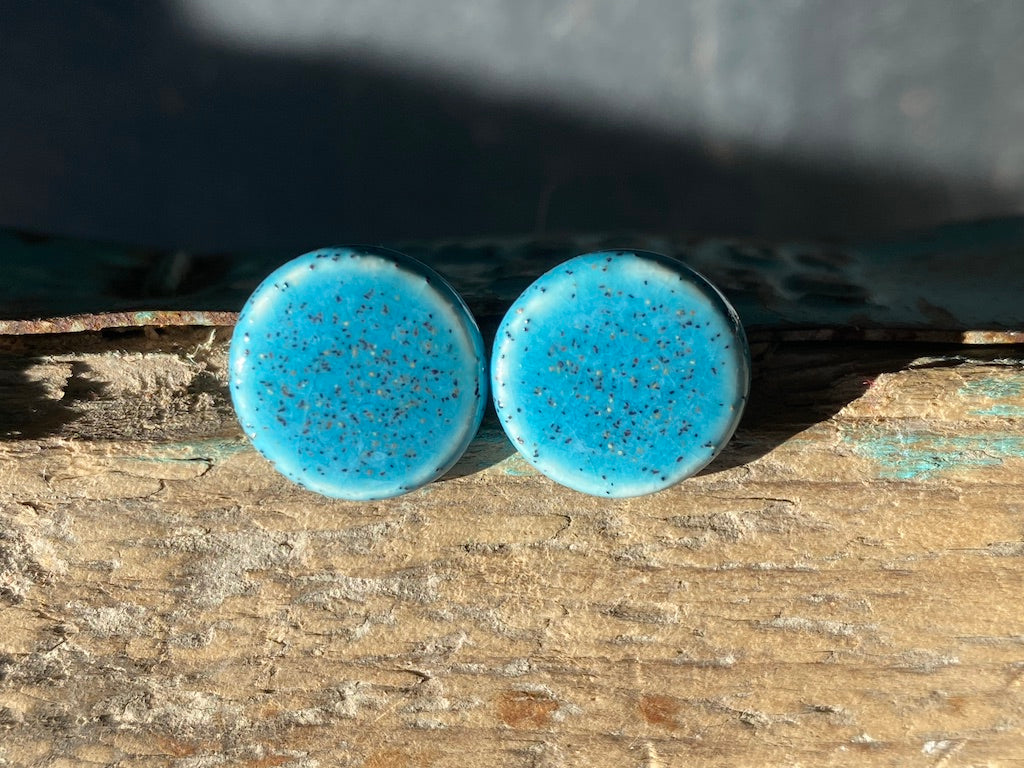 Handmade Speckled Blue Ceramic Stud Earrings - Kapow Range *p&p incl