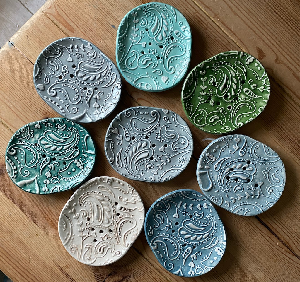 Paisley Pottery Soap Dish choice of Colours