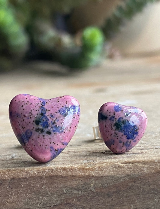 Mismatched Ceramic Stud Earrings Purple - Handmade P&P included