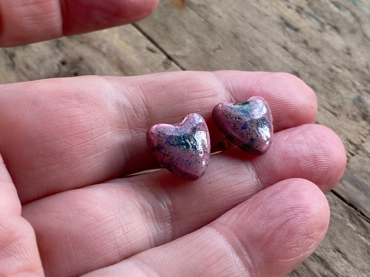 Handmade Ceramic Heart & Sterling Silver Stud Earrings *p&p incl