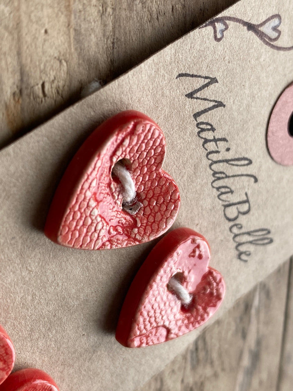 Set of Four handmade Ceramic Red Heart Buttons 18mm