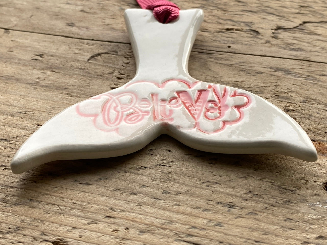 Sale : Handmade Pink and white Mermaids Tail Hanging