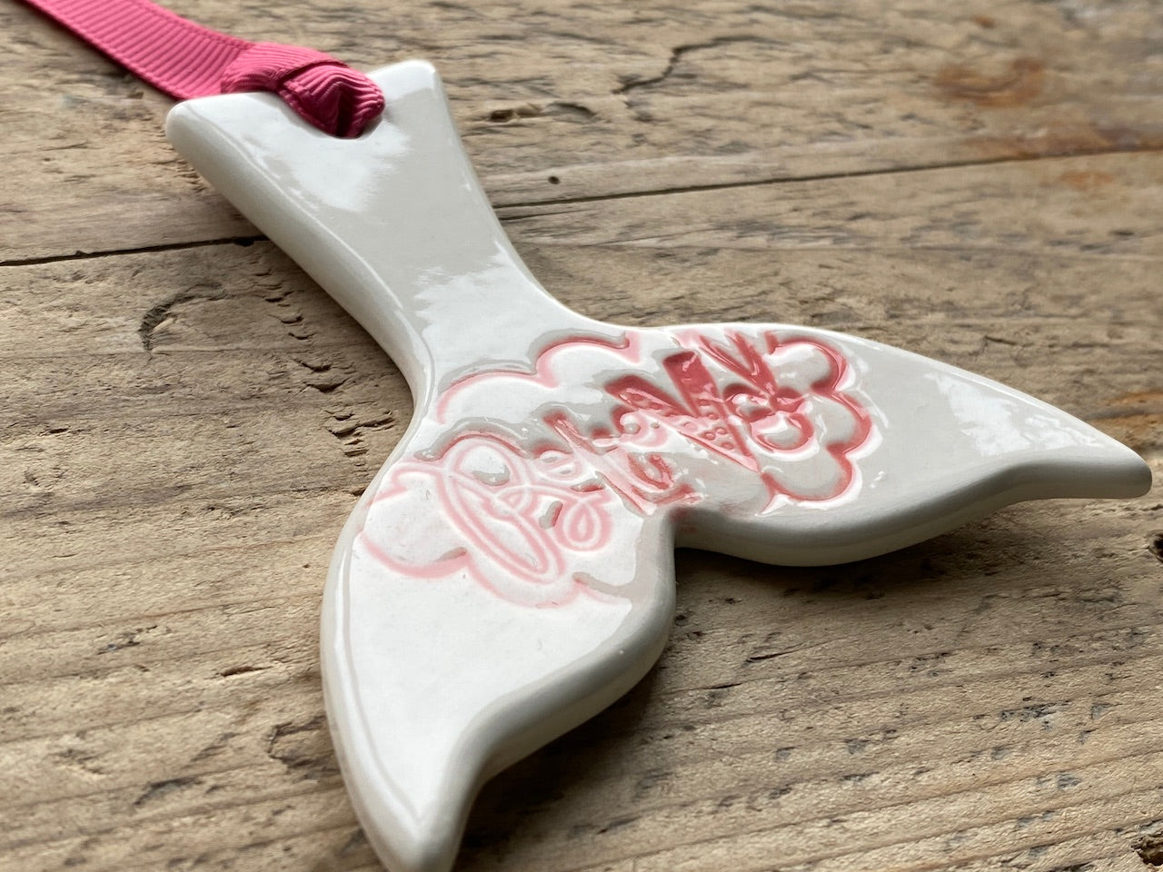 Sale : Handmade Pink and white Mermaids Tail Hanging