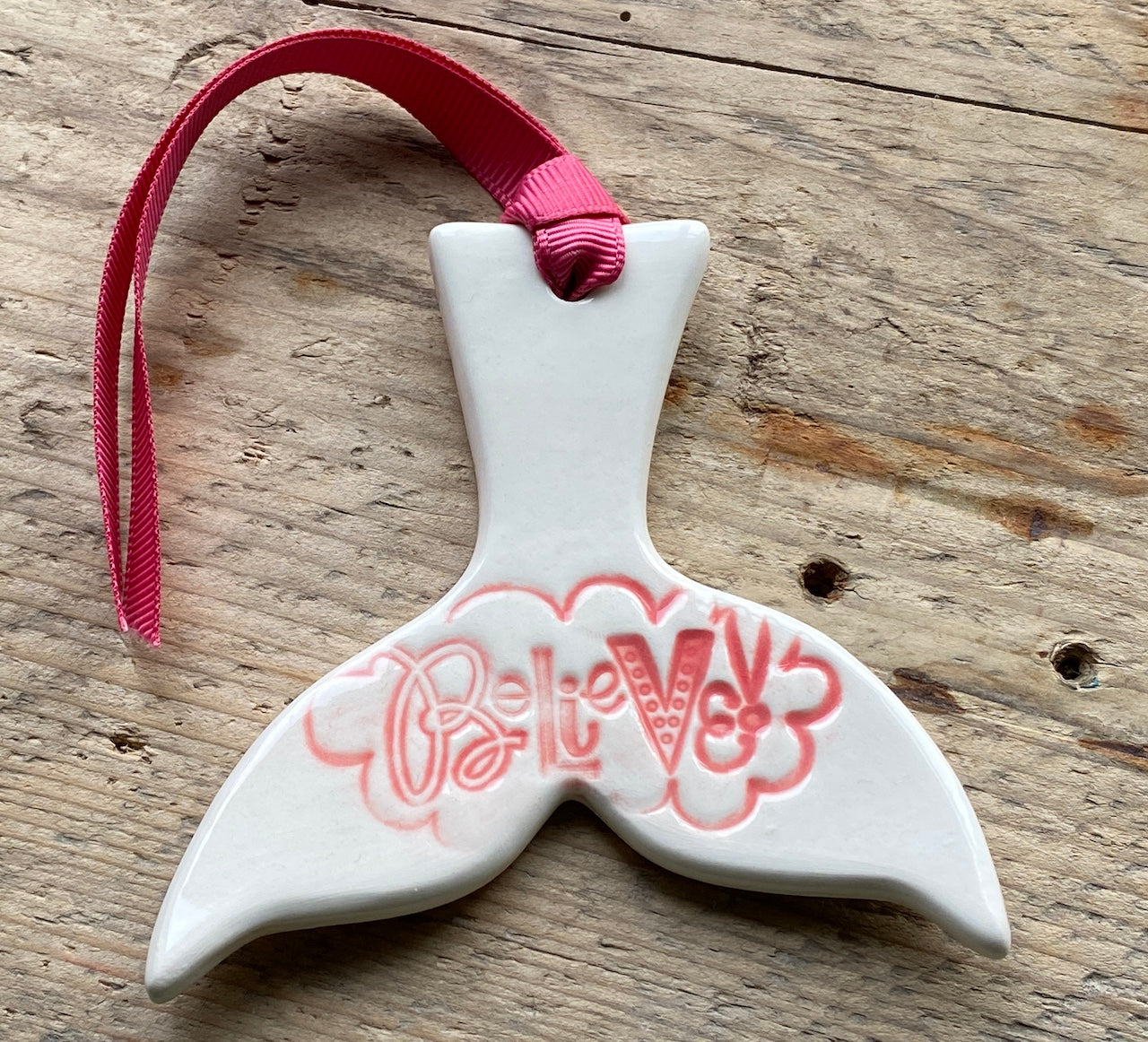 Sale : Handmade Pink and white Mermaids Tail Hanging