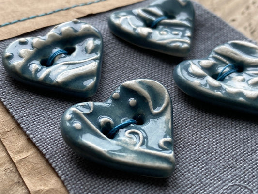 Set of 4 Handmade Ceramic Heart Buttons in Paisley 23mm
