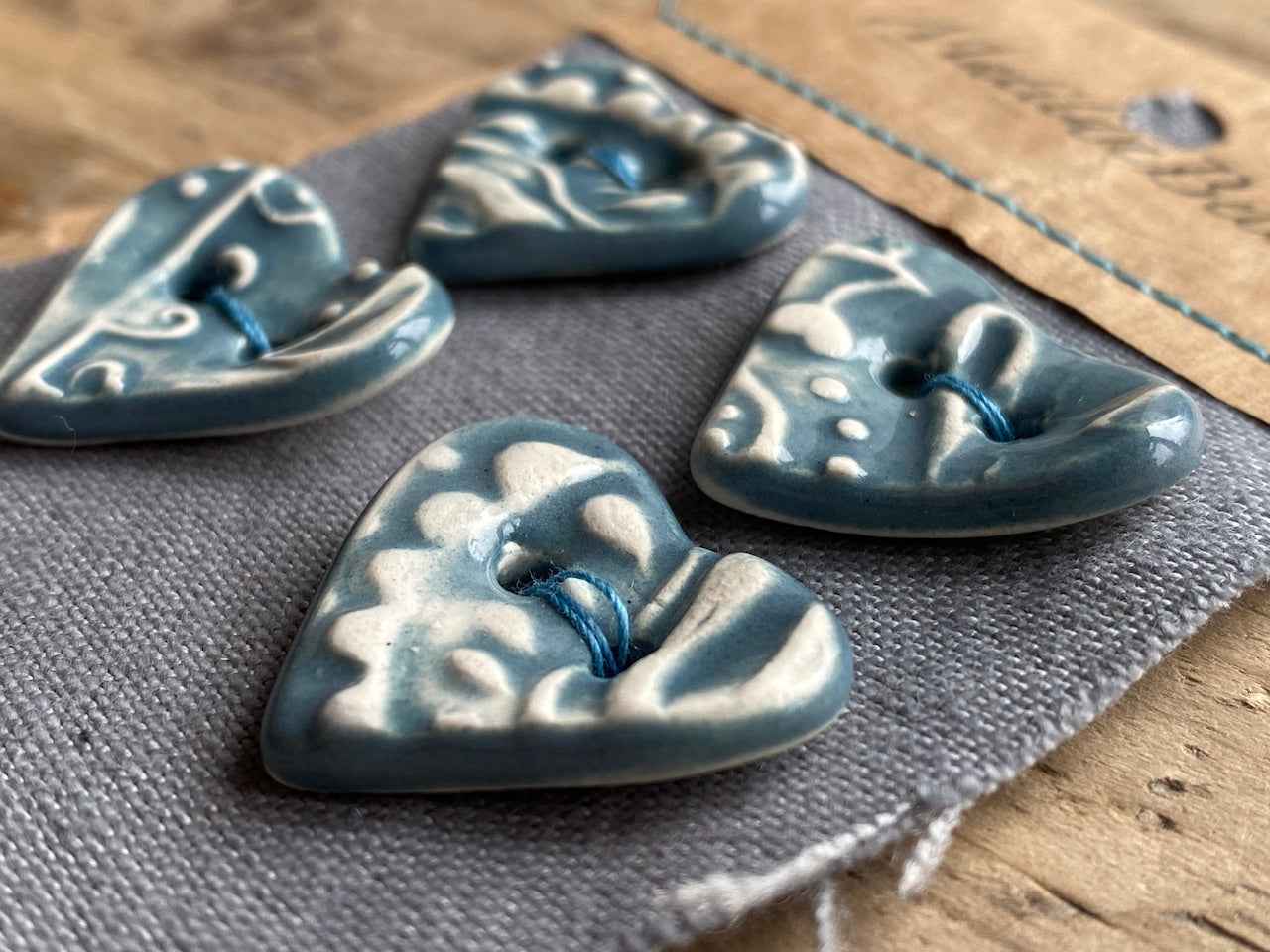 Set of 4 Handmade Ceramic Heart Buttons in Paisley 23mm