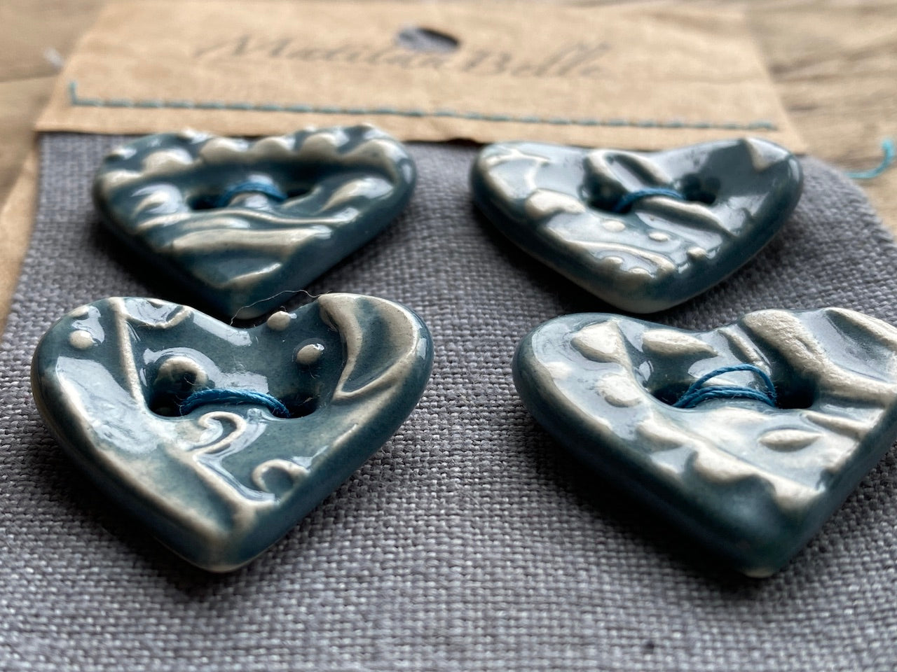 Set of 4 Handmade Ceramic Heart Buttons in Paisley 23mm