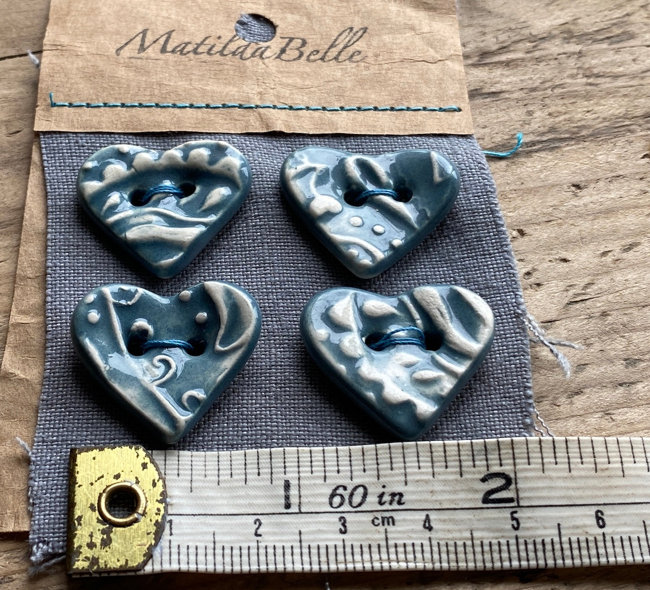 Set of 4 Handmade Ceramic Heart Buttons in Paisley 23mm