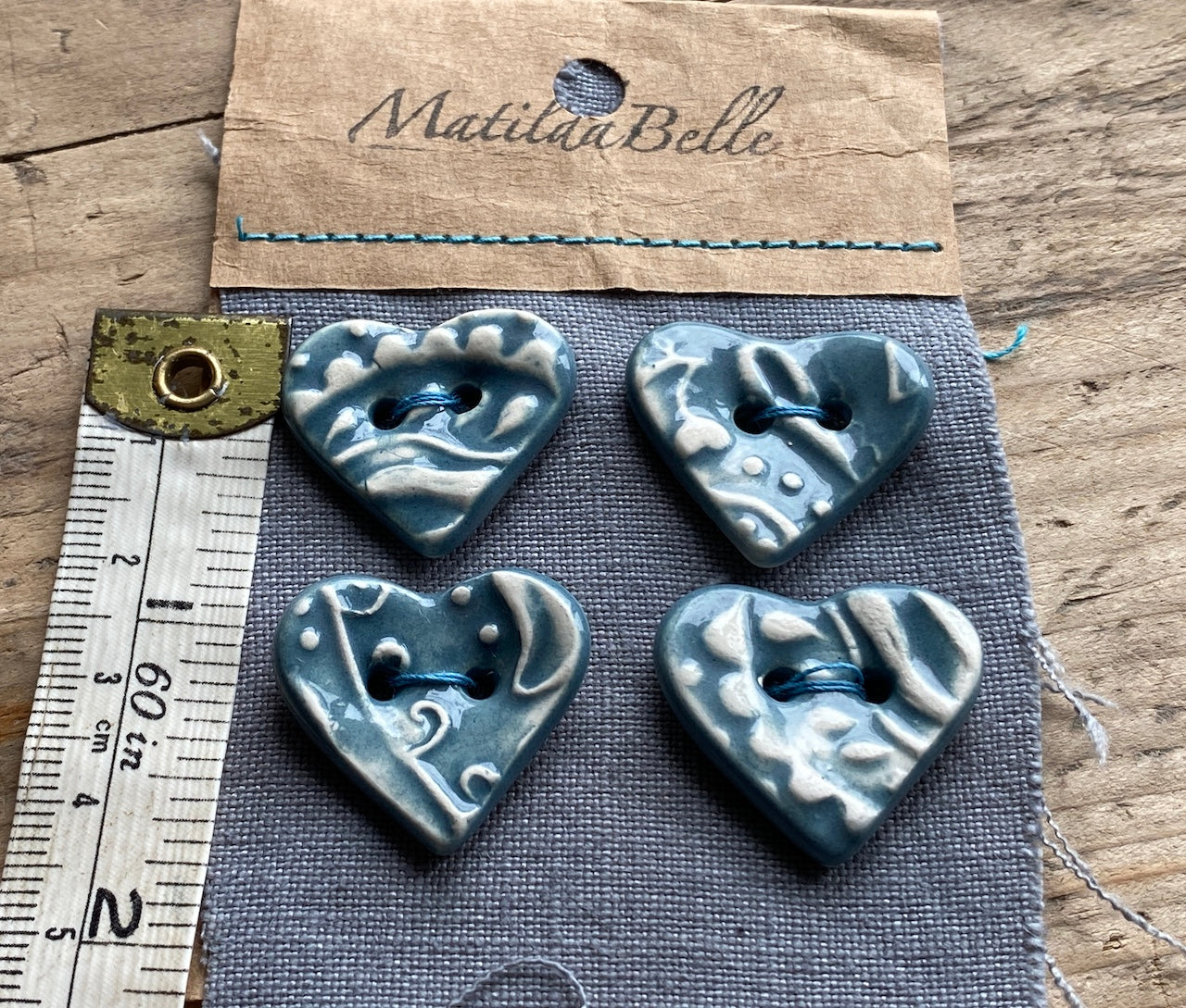 Set of 4 Handmade Ceramic Heart Buttons in Paisley 23mm