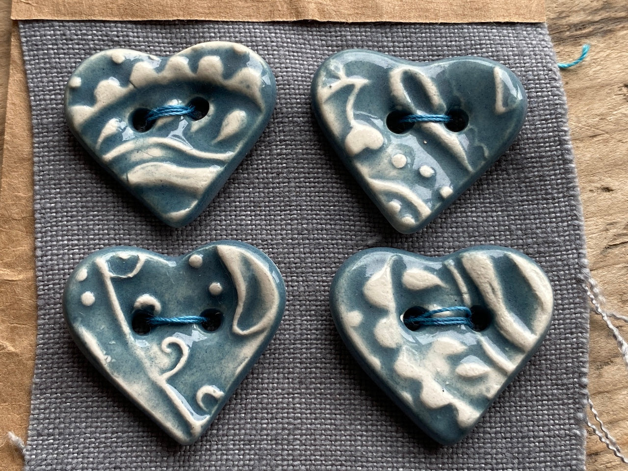 Set of 4 Handmade Ceramic Heart Buttons in Paisley 23mm