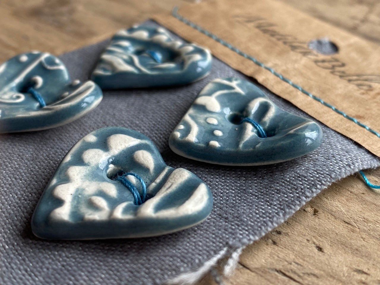 Set of 4 Handmade Ceramic Heart Buttons in Paisley 23mm