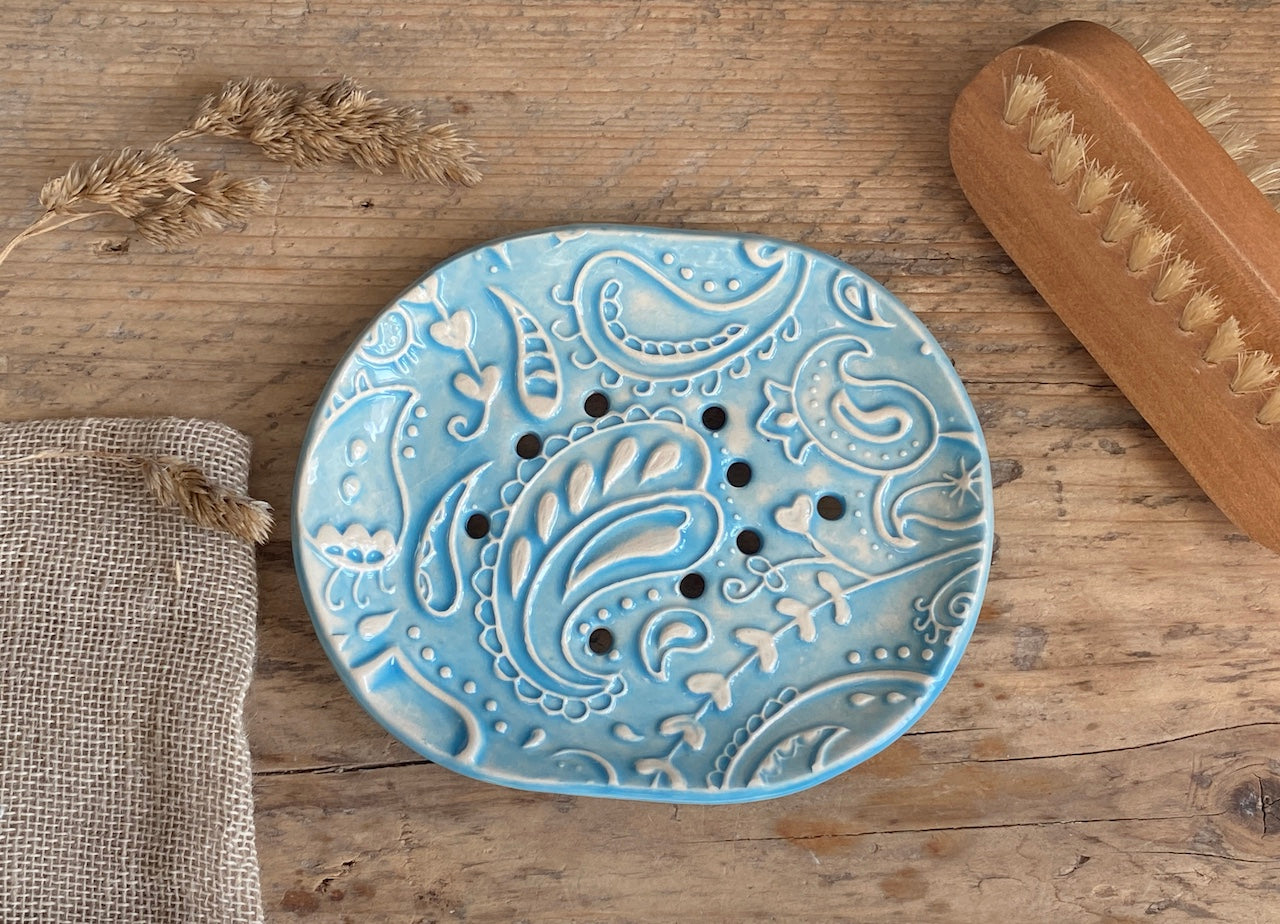Paisley Pottery Soap Dish choice of Colours