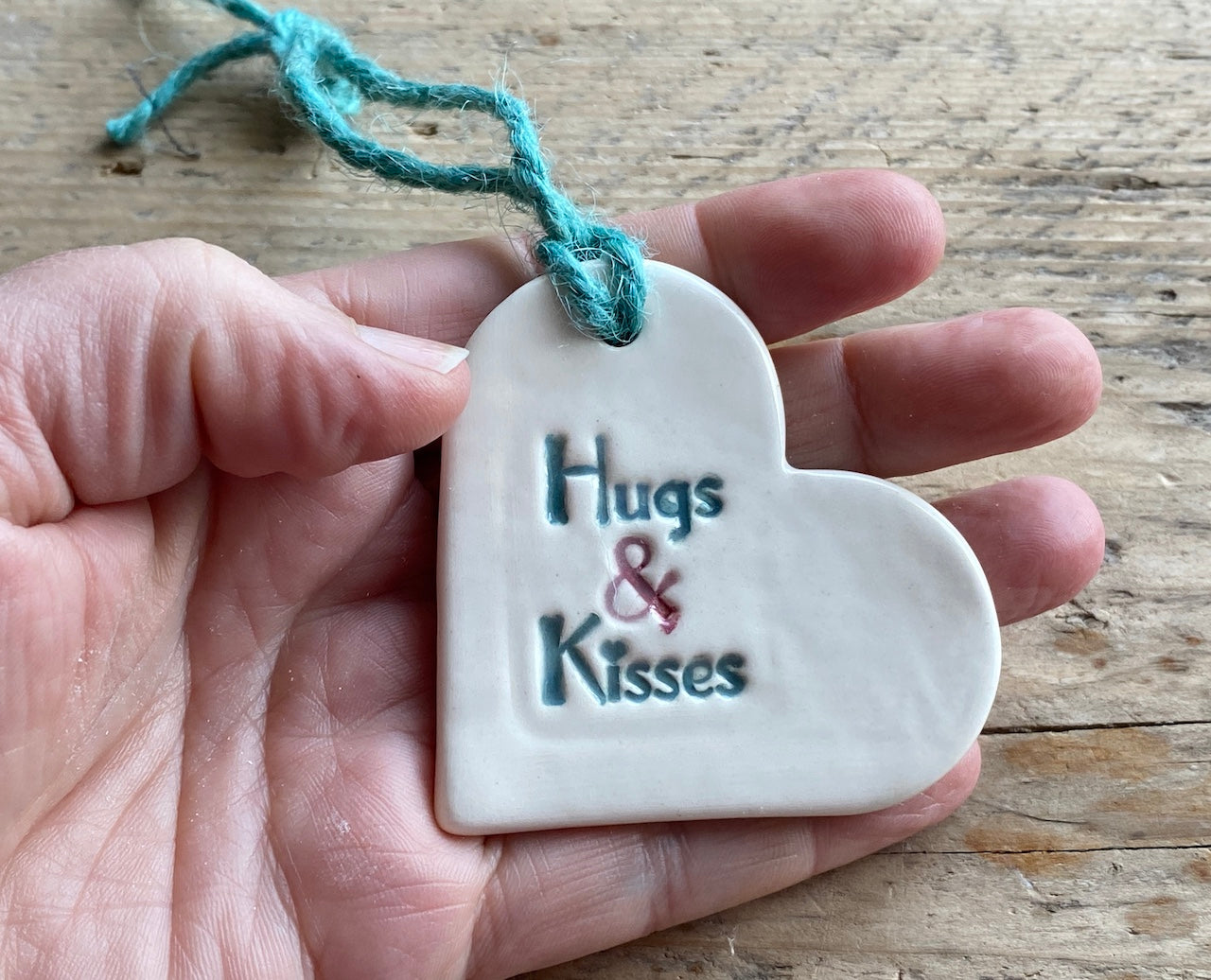 Sale Handmade Heart Hanging Green and Pink