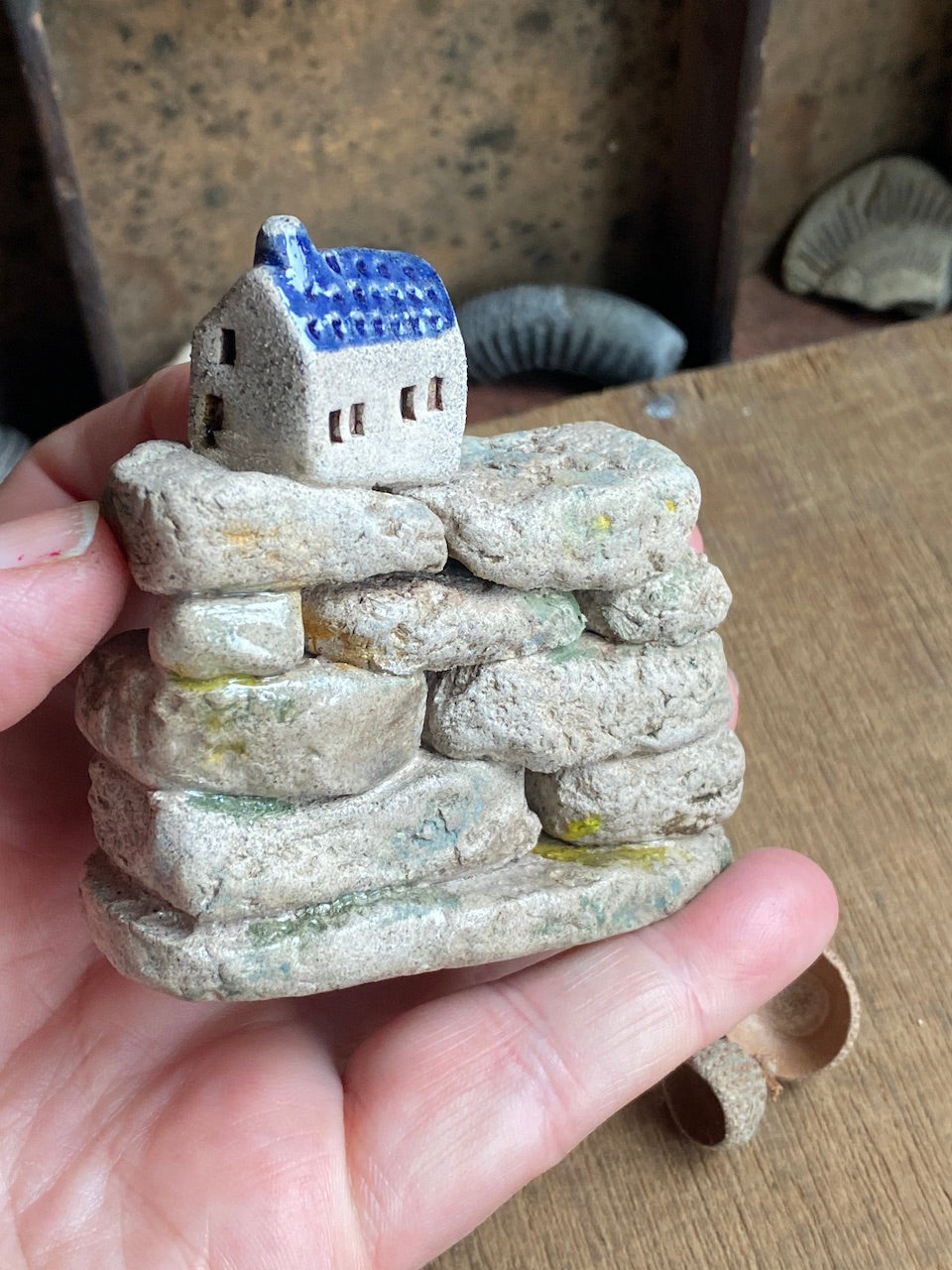 Handmade Pottery Sculpture featuring Small Houses