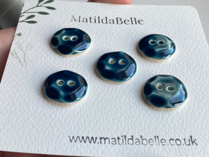 Vintage inspired 20mm Round Buttons set of five, Petrol Blue