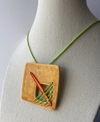 Handmade Ceramic Stitched Pendant Necklace Vibrant