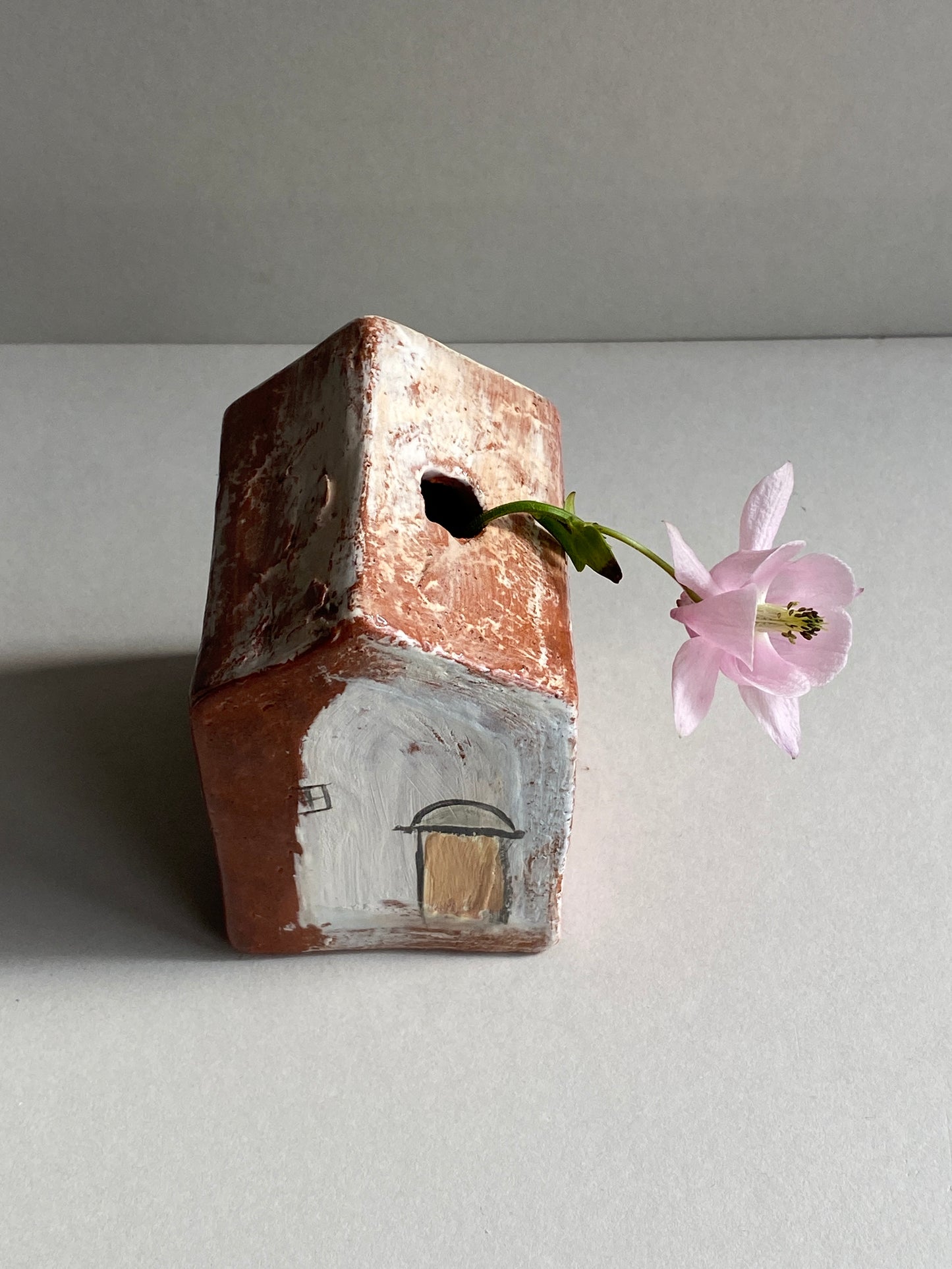 Handmade Ceramic Dry Vase House Orange door