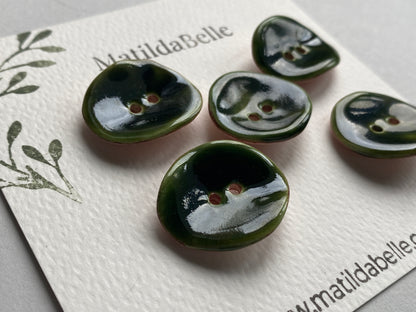 Handmade Ceramic Buttons 25mm rich Olive Green