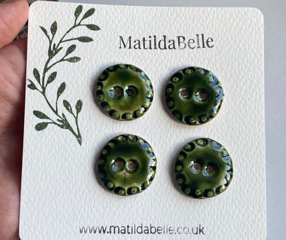 Vintage inspired 24mm Round Buttons set of four, Olive Green