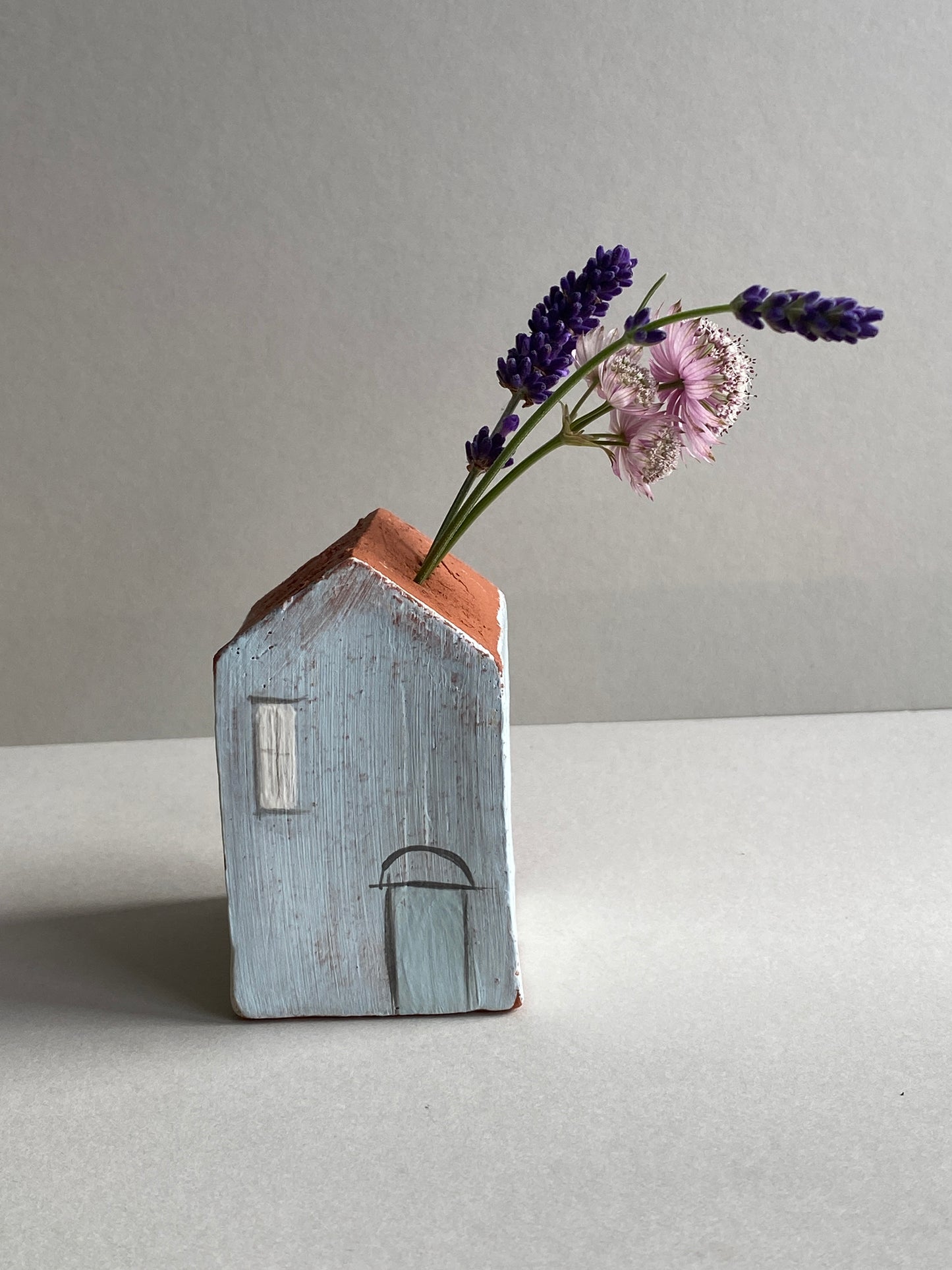 Handmade Ceramic Dry Vase House Blue Door and Moon