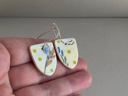 Botanical Ceramic Earrings Handmade Sterling Silver drops