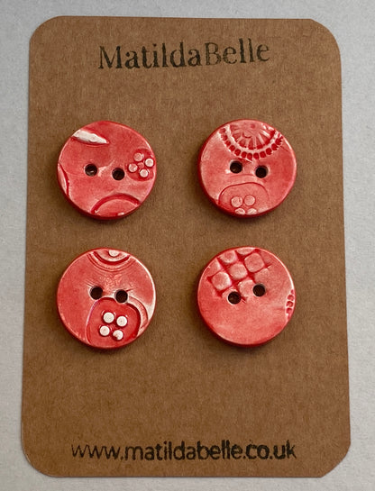 Handmade ceramic Buttons set of 4, 22mm Red