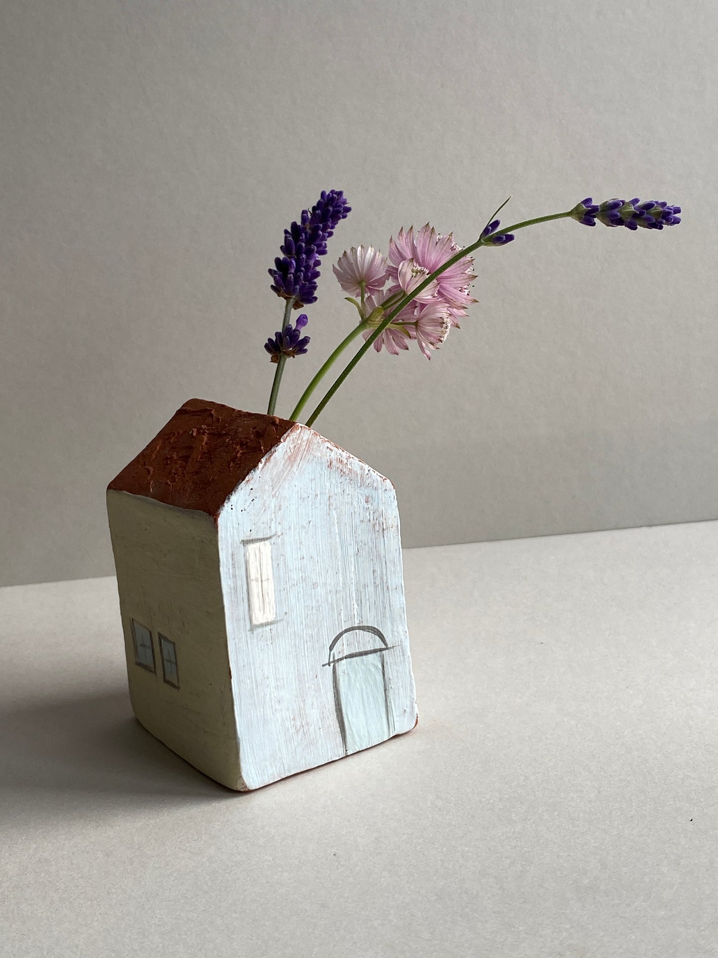 Handmade Ceramic Dry Vase Houses Blue Door and Moon