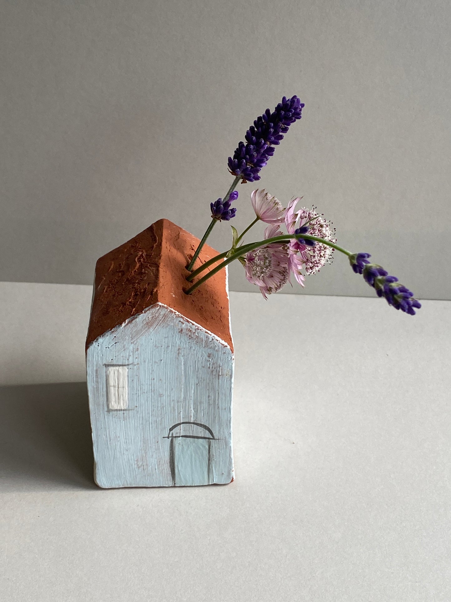 Handmade Ceramic Dry Vase Houses Blue Door and Moon