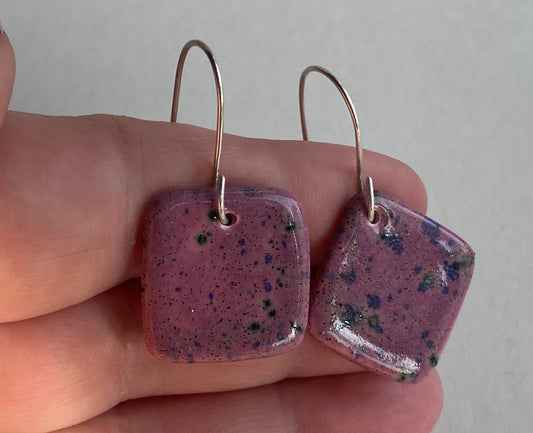 Ceramic mismatched Dangle Earrings - Purple Blast Glaze -