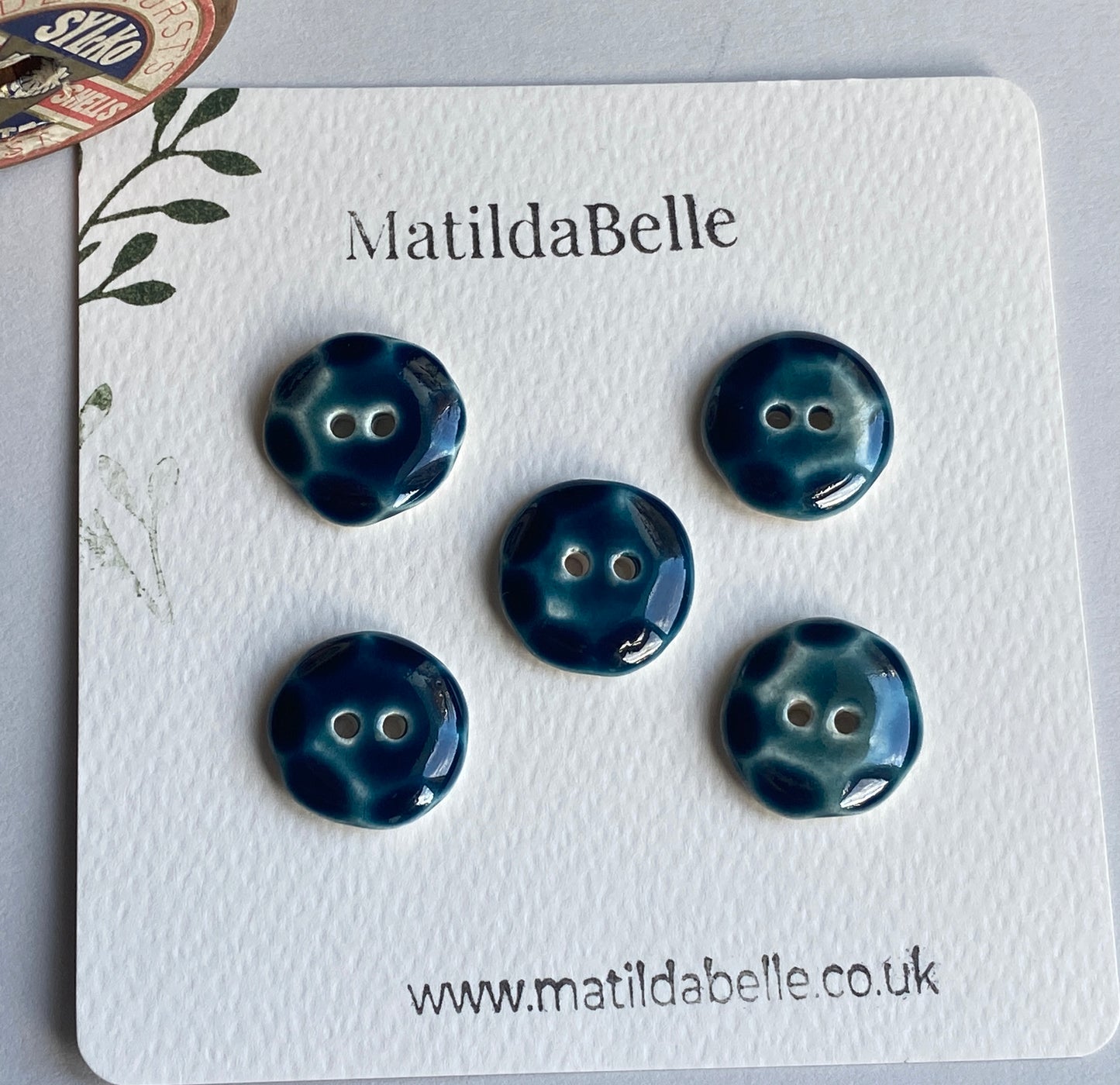 Vintage inspired 20mm Round Buttons set of five, Petrol Blue